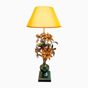 French Tole Flower Table Lamp, 1950s