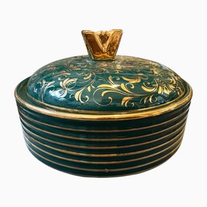Mid-Century Italian Modern Green and Gold Ceramic Box by La Colonnata, 1960s