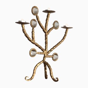 Chandelier Shabby-Chic Brutaliste en Fer Forgé Doré, France, 2001