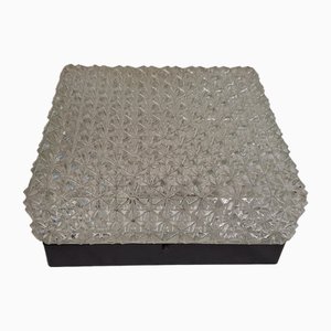 Lampada da soffitto vintage con base in plastica nera e paralume in vetro decorato di Erco, Germania, anni '70