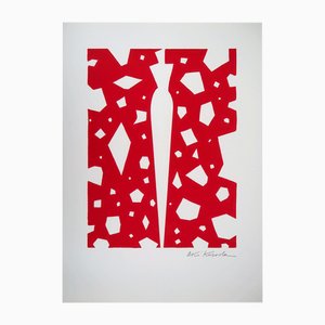 Aki Kuroda, Silhouette in Rot, Original Lithographie auf Pergamentbogenpapier