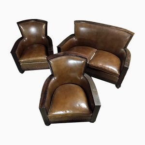 Art Deco Club Chairs, 1960s, Set of 3