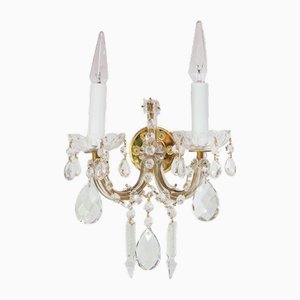 Lámparas de pared Marie Therese de latón y cristales, años 70. Juego de 2