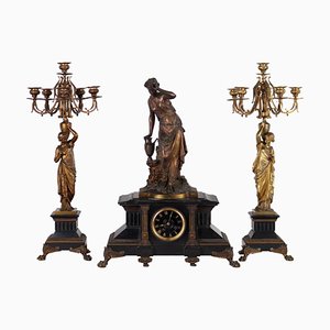 Antique Clock with Bronze Statue