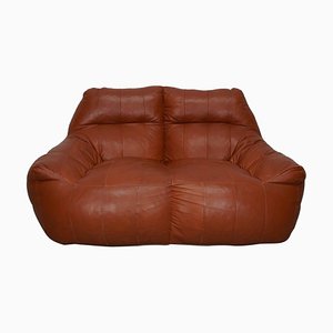 Vintage Leather 2-Seater Beanbag / Sofa in style of De Sede