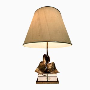 Hollywood Regency Design Table Lamp in Acrylic Glass with Brass Flower, 1970s
