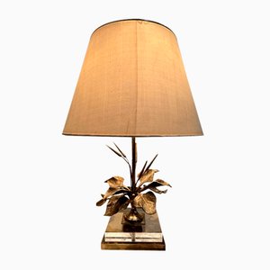 Hollywood Regency Table Lamp in Acrylic Glass with Brass Flower, 1970s