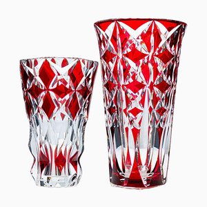 Large Saint Louis Vases in Deep Red Crystal, 1841, Set of 2