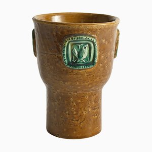 Vaso in gres marrone senape di Aldo Londi per Bitossi, anni '60