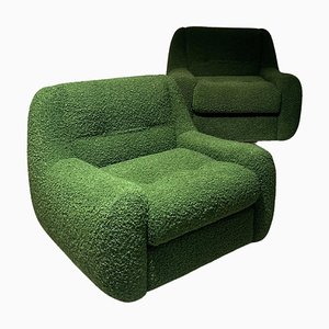 Grüne Bouclette Sessel, 1970er, 2er Set