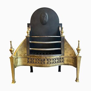 Antique English Fire Grate in Engraved Brass and Polished Steel, 1860