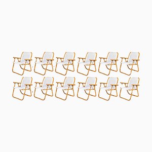 Vintage Folding Chairs in Bamboo and Fabric by Vivai Del Sud, 1970, Set of 12