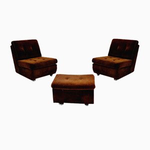 German Space Age Modular Sofa in Brown Manchester Fabric from Schwämmle Möbel, 1970s, Set of 3