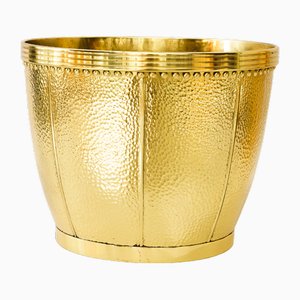 Art Deco Hammered Brass Palm Pot, Vienna, 1920s