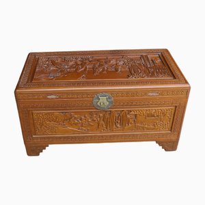 Commode Oriental en Bois de Camphre Sculpté, 1930s