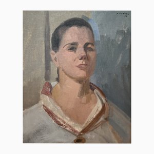 Albert Chavaz, Portrait de jeune femme, 1977, Oil on Cardboard, Framed