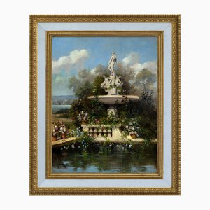 Antonio Celli, Fontana da giardino, anni 2000, Olio su tela, con cornice