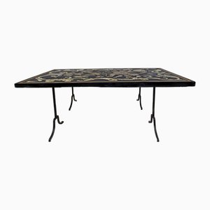 Vintage Italian Handmade Wrought Iron Coffee Table Frame with Inlaid Marble Top, 1990