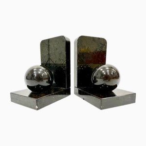 Art Deco Marmor Buchstützen mit Kugeln, 1930er, 2er Set