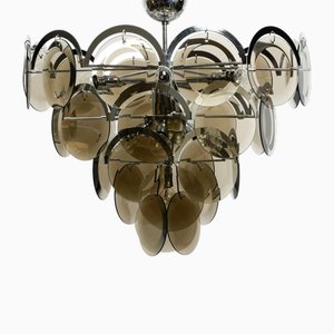 Grand Lustre Disque en Métal et Verre, 1960s