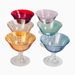 Vintage Chromatic Colored Champagne Glasses, Set of 6