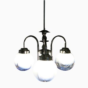 Vintage Italian Chrome Plated Chandelier with Murano Glass, 1960s
