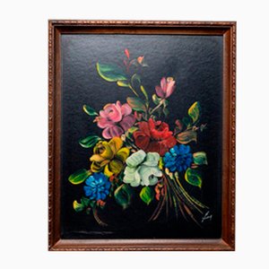 Artista italiano, Ramo de flores, años 60, pintura al óleo, enmarcado