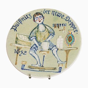 Piatto da parete in ceramica di Werner Schmidt per Pulsnitz, Germania, anni '70