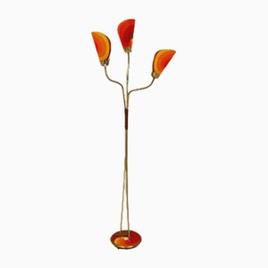 German Modern Three Flex Arms Brass Floor Lamp, 1950s