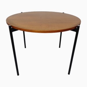 Tavolino da caffè rotondo in teak e acciaio di Thonet, anni '50