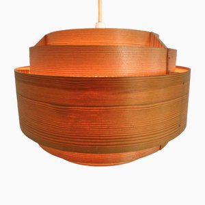 Lámparas de techo suecas de laminillas de madera de Hans-Agne Jakobsson para Ab Markaryd, años 60. Juego de 2