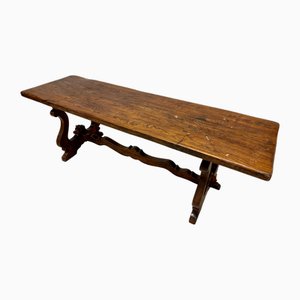 Italian Elm Country Style Trestle Dining Table, 1950s