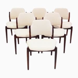 Chaises en Bois Dur avec Revêtement en Textile Blanc par Arne Vodder pour Sibast, 1960s, Set de 6