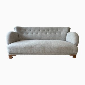 Danish Button Back Sofa in Grey Alpaca, 1950s