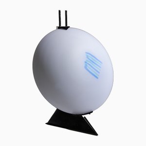 Postmodern Rhombus Shaped Table Lamp with Abstract Blue Stripes on Frosted Murano Glass
