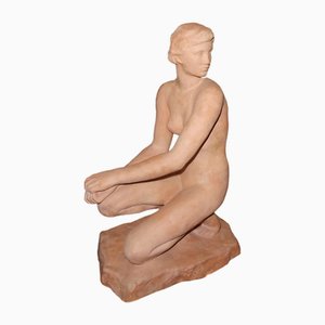 Fritz Klimsch, Art Deco Hockende Frau, 1920er, Terrakotta