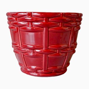 Red Ceramic Planter of Saint Clément by Blanche Letalle, France, 1940s