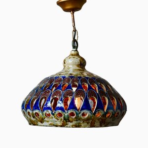 Grand Lustre Style Brutaliste en Céramique et Grès, 1970s