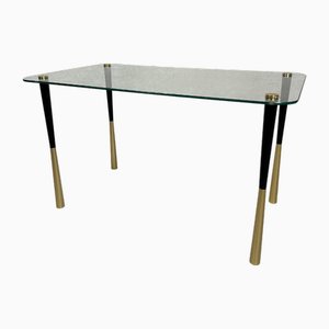 Mesa auxiliar vintage de vidrio y metal
