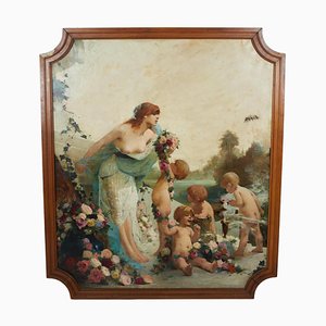 Georges Picard, Art Nouveau Spring Figurative Scene, Oil on Canvas, Framed