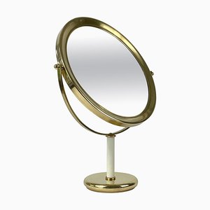 Swedish Table Mirror in Brass and White Leather, 1960s