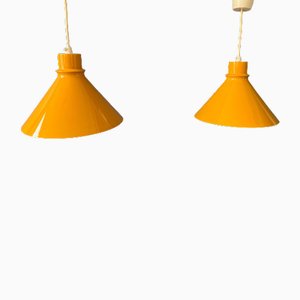 Vintage Yellow Metal Hanging Lamps, Set of 2