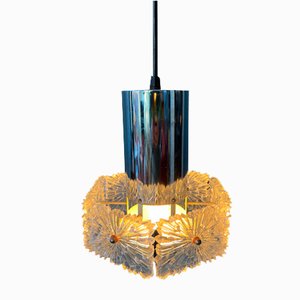 Mid-Century Crystal Glass Hanging Lamp with Chrome Frame
