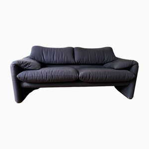 Black Two-Seater Loveseat Sofa by Vico Magistretti for Cassina, 80s