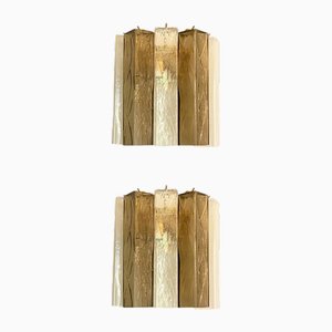 Transparent and Fumè Squared Murano Glass Wall Sconces by Simoeng, Set of 2