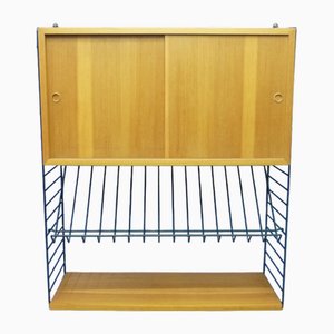 Scandinavian Elm Veneer Shelf with Newspaper Shelf by Strinning, Kajsa & Nils Nisse for String, 1960s