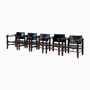Fauteuils Safari Mid-Century en Cuir, 1960s, Set de 5