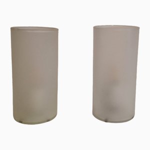 Lampade da comodino vintage con paralume in vetro di Briloner-Leuchten, Germania, anni '90, set di 2