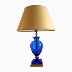 Baccarat-Style Cobalt Blue Glass Table Lamp, 1960s