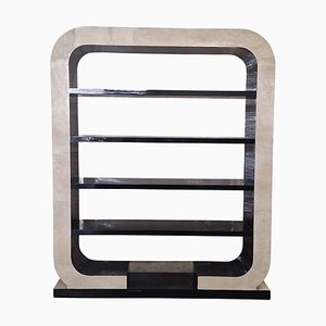 Art Deco Style Double-Sided Bookcase in Natural Parchment, 1980s